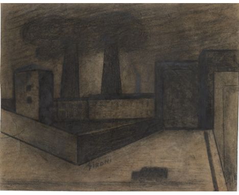 Artist: Mario Sironi (Italian, 1885-1961). Title: "Camion e Fabbrica". Medium: Mixed media drawing on paper. Date: Composed c