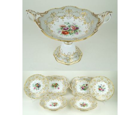 An early 19th Century twenty seven piece ceramic dinner service Possibly Copeland, comprising twin handled pedestal comport, 