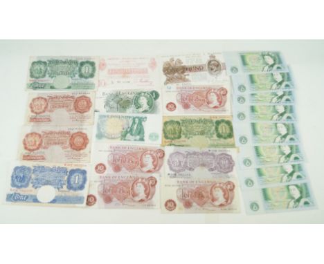 A good collection of George V and later banknotesTo include George V 1917-18 ND issue red serial ten shillings, cashier John 