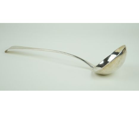 A Scottish George III hallmarked silver serving ladle In plain form, possibly made by Alexander Gardner, Edinburgh 1788, appr
