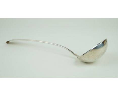 A George II hallmarked silver serving ladle With engraved initials to handle, makers marks indistinct, London 1754, approxima