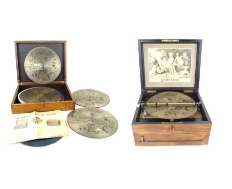 An inlaid mahogany cased symphonionLate 19th/early 20th Century, together with an assortment of Symphonion 10" disks to inclu