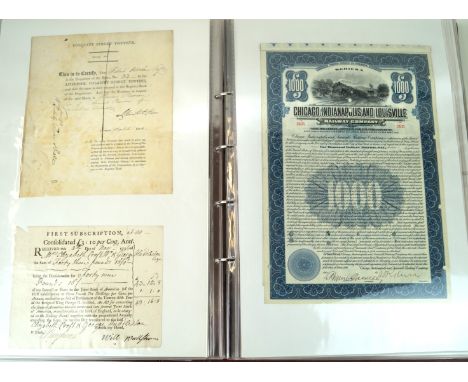 An album containing approx 108 share certificatesTo include New York Providence and Boston Railroad Company one hundred share