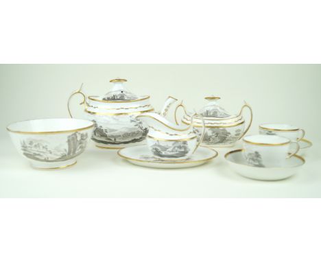 An early 19th Century Spode bat-printed twenty six piece tea and coffee serviceComprising teapot, twin handles lidded sugar b