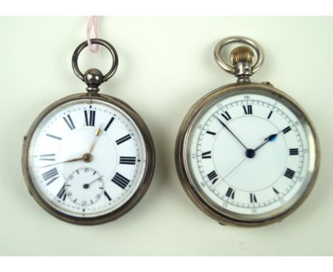 Two Victorian and later hallmarked silver pocket watchesThe first example with Roman numerals and outer seconds dial, London 