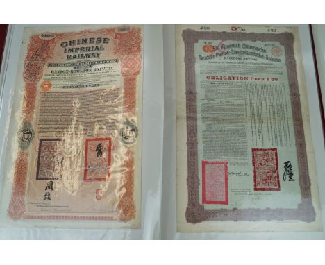 A collection of approx thirty seven Imperial Chinese share certificates and loan notesTo include Chinese Government issue 8% 