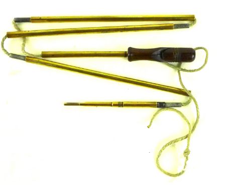An unusual brass and wooden handled five sectional cleaning rod, early 20th CenturyThe 114cm rod stamped with a broad arrow m