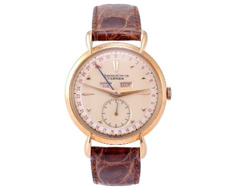 Jaeger LeCoultre: A Rare 18 Carat Rose Gold Triple Calendar Wristwatch, signed Jaeger LeCoultre, retailed by Cartier, circa 1