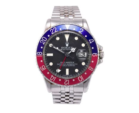 Rolex: A Stainless Steel Automatic Calendar Centre Seconds Dual Time Zone "Pepsi Bezel" Wristwatch, signed Rolex, Oyster Perp
