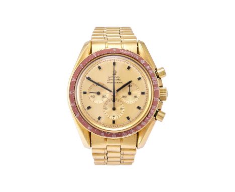 Omega: A Fine and Rare 18 Carat Gold Limited Edition Chronograph Wristwatch To Commemorate the Apollo XI Moon Landing, signed