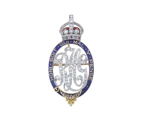 A Royal Horse Guards Diamond, Enamel and Gem-Set Regimental Broochthe initials RHG centrally set throughout with eight-cut di