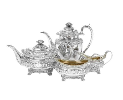 A Four-Piece George IV Silver Tea and Coffee-Service,  by Rebecca Emes and Edward Barnard, London, 1821 each piece tapering o