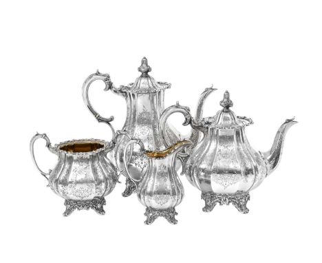 A Four-Piece Victorian Provincial Silver Tea and Coffee-Service,  by John Walton, Newcastle, 1858, 1859 and 1860 each piece t