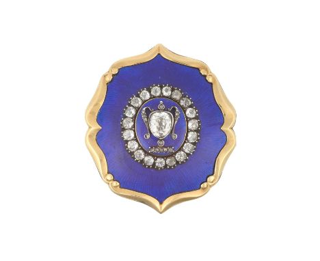 An Enamel and Diamond Mourning Broochan urn motif within an oval frame set throughout with old cut and rose cut diamonds, in 