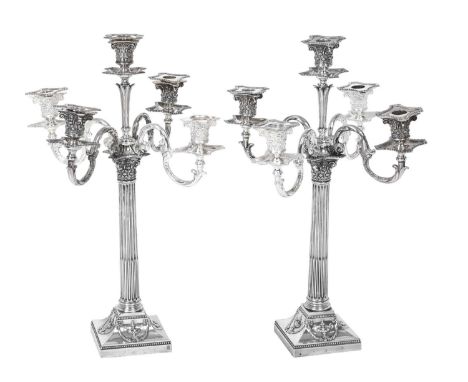 A Pair of Victorian Silver Five-Light Candelabra,  by Elkington and Co Ltd., Birmingham, The Bases 1894 and 1895, The Branche