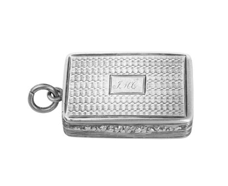 A William IV Silver Vinaigrette,  by Thomas Shaw, Birmingham, 1833 oblong and with suspension loop, the base and hinged cover