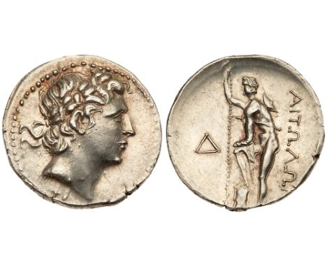 Aitolia, Aitolian League. Silver Stater &#40;10.60 g&#41;, ca. 250-225 BC. Head of Apollo to right, wearing oak wreath; below