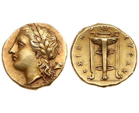 Sicily, Syracuse. Agathokles. Electrum 50 Litrai &#40;3.48 g&#41;, 317-289 BC. Struck ca. 310-306/5 BC. Laureate head of Apol