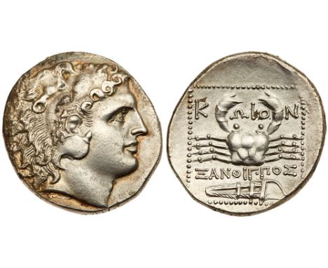 Islands off Caria, Kos. Silver Tetradrachm &#40;14.96 g&#41;, ca. 285-258 BC. Xanthippos, magistrate. Head of Herakles right,