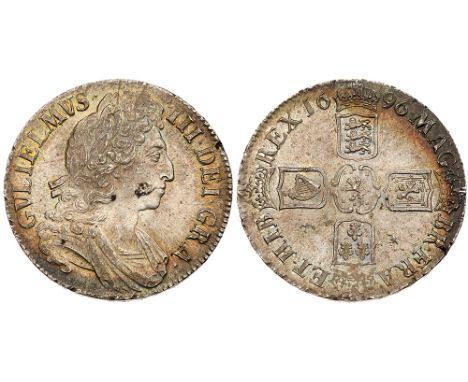 William III &#40;1694-1702&#41;, silver Crown, 1696. Third laureate and draped bust right, legend and toothed border surround