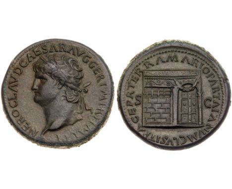 Nero. &AElig; Sestertius &#40;26.09 g&#41;, AD 54-68. Lugdunum, ca. AD 65. NERO CLAVD CAESAR AVG GER P M TR P IMP P P, laurea