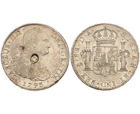 George III &#40;1760-1820&#41;, oval countermark upon, Chile silver Eight Reales, Santiago Mint, struck under Charles IV of S