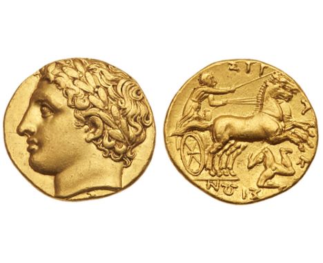 Sicily, Syracuse. Agathokles. Gold 50 Litrai &#40;4.31 g&#41;, 317-289 BC. Issued Ca. 317-311/0 BC. Laureate head of Apollo l