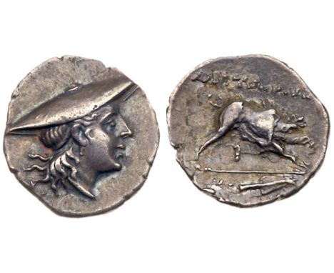 Aitolia, Aitolian League. Silver Triobol &#40;2.46 g&#41;, ca. 225-170 BC. Head of the huntress Atalanta right, wearing kausi