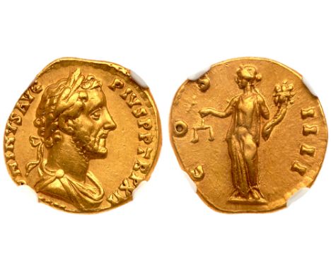 Antoninus Pius. Gold Aureus &#40;6.11 g&#41;, AD 138-161. Rome, AD 148/9. [IMP ANT]ONINVS AVG PIVS P P TR P XII, laureate and