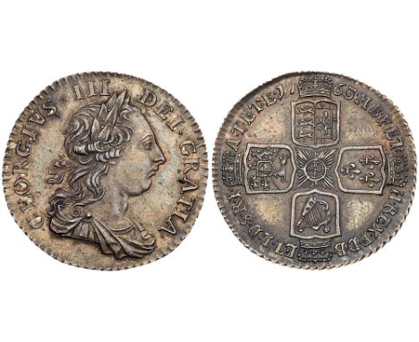 George III &#40;1760-1820&#41;, silver Shilling, 1763, so-called Northumberland type. Young laureate and draped bust right, L