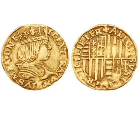 Italian States: Naples. Alfonso II &#40;1494-95&#41;, gold Ducat, undated. Crowned armoured bust right, rosette on shoulder s