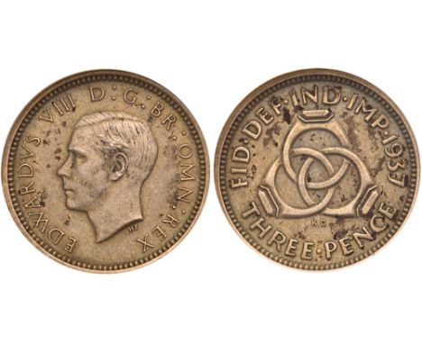 Edward VIII &#40;Jan-Dec 1936&#41;, half-silver matte Proof Threepence, 1937. Bare head left, HP below for designer T Humphre