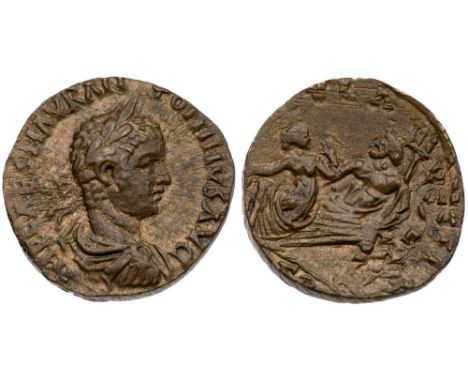 Elagabalus. &AElig; &#40;14.85 g&#41;, AD 218-222. Berytus in Phoenicia. IMP CAES M AVR AN-TONINVS AVG, laureate, draped and 