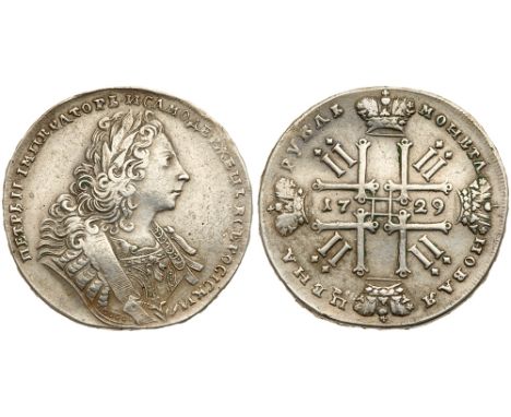 Rouble 1729. Moscow, Kadashevsky mint. 28.83 gm. &#34;Fox-face&#34; portrait, Bit 112, Diakov 27, Sev 1018-19. About Extremel