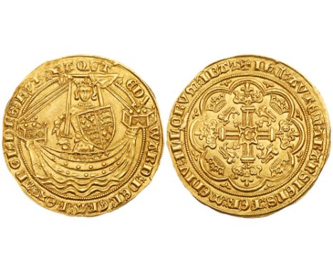 Edward III &#40;1327-77&#41;, gold Noble. Calais Mint, Treaty Period &#40;1361-69&#41;, group b, King standing in ship with u