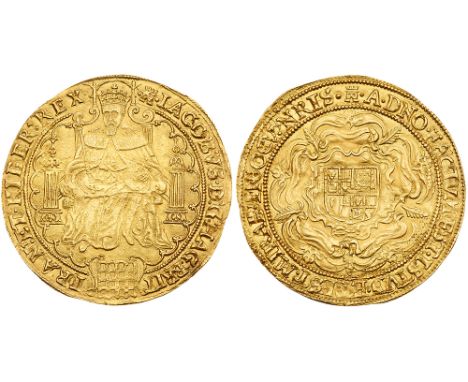 James I &#40;1603-1625&#41;, fine gold Rose Ryal of Thirty-Three Shillings. Second coinage &#40;1604-1619&#41;, King in robes