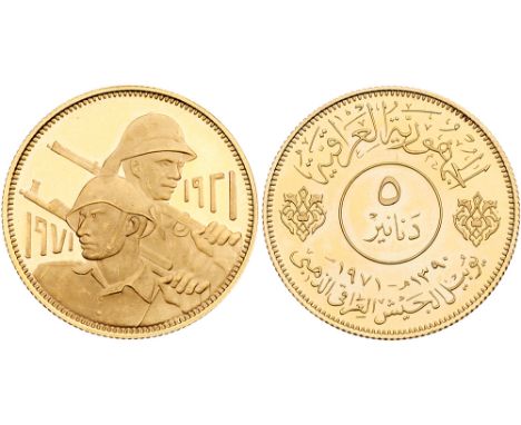 Republic, Proof gold 5-Dinars, 1971. 50th anniversary of the Iraqi army, 13.59g &#40;KM 134&#41;, in PCGS holder graded PR 67