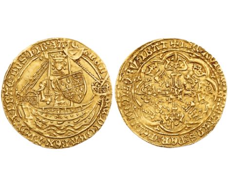 Henry IV &#40;1399-1413&#41;, gold Noble of six shillings and eight pence. Light coinage &#40;1412-13&#41;, type V, armored K