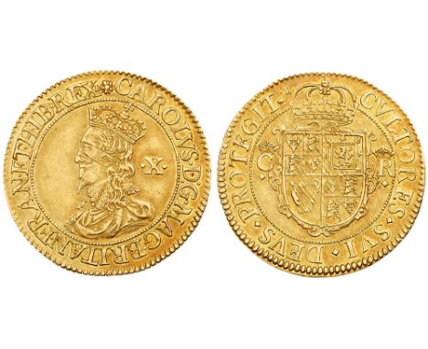 Charles I &#40;1625-1649&#41;, gold Double crown or Half-unite of Ten Shillings. Nicholas Briot&#39;s first milled coinage &#