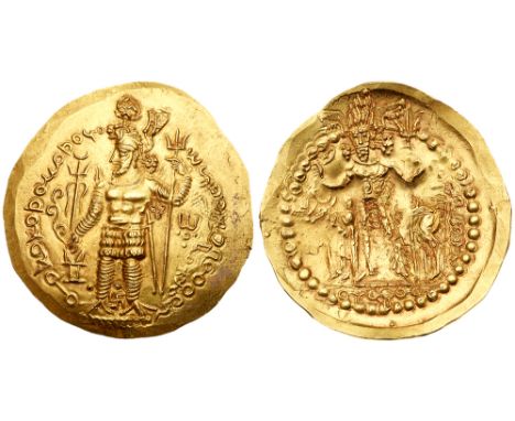Kushano-Sasanian. Hormizd I. gold Dinar &#40;7.87 g&#41;, ca. &#40;265-295 AD&#41;. Balkh. Hormizd I standing left, sacrifici