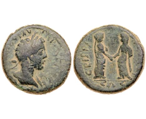 Commodus, with Lucilla and Crispina. &AElig; 29 &#40;23.09 g&#41;, AD 177-192, Aelia Capitolina. &#40;Jerusalem&#41; in Judae