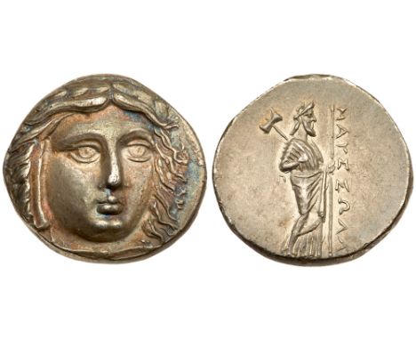 Carian Satraps. Maussolos. Silver Tetradrachm &#40;15.06 g&#41;, 377-353 BC. Laureate head of Apollo facing slightly right. r