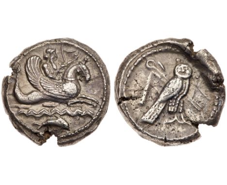 Phoenicia, Tyre. Uncertain king. Silver Shekel &#40;13.64 g&#41;, ca. 425-394 BC. Melkart riding winged hippocamp right over 