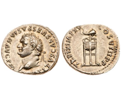 Titus. Silver Denarius &#40;3.54 g&#41;, AD 79-81. Rome, AD 80. [IMP] TITVS CAES VESPASIAN AVG P M, laureate head of Titus le