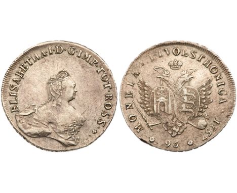96 Kopecks Livonaises 1757. Moscow, Red mint. 25.77 gm. Bit 627 &#40;R&#41;, Diakov 605 &#40;R2&#41;, Petrunin 428, Sev 1765 