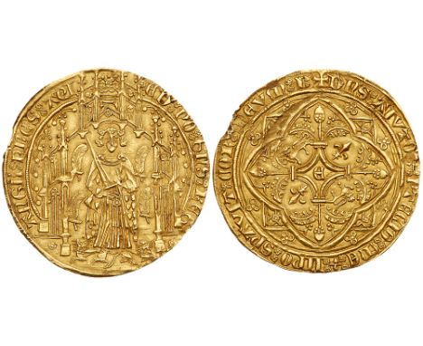 Edward the Black Prince &#40;1362-72&#41;, gold Noble Guyennois a I&#39;E or Pavillon D&#39;Or. Second issue &#40;c.1363-4&#4