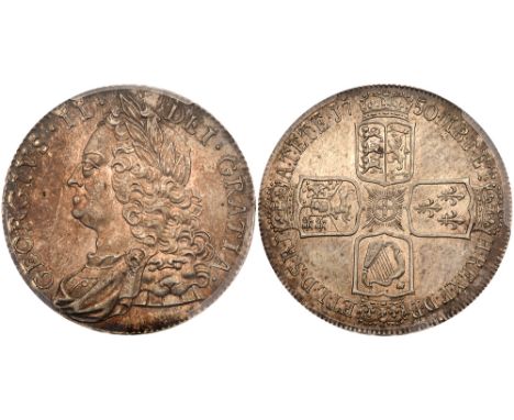 George II &#40;1727-60&#41;, silver Crown, 1750. Older laureate and draped bust left, GEORGIUS.II. DEI.GRATIA. toothed border