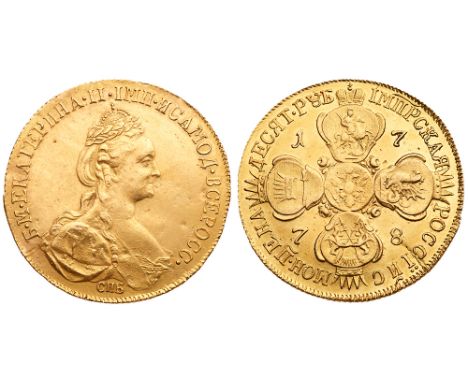 10 Roubles 1778 CÐŸÐ‘ GOLD. Bit 36 &#40;R&#41;, Diakov 370, Sev 320 &#40;S&#41;. Smoothing in obverse field, small reverse fl