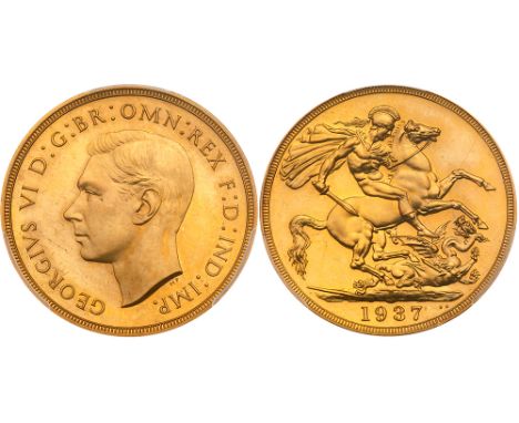 George VI &#40;1936-52&#41;, gold Proof Two Pounds, 1937. Bare head facing left, tiny HP below for designer Humphrey Paget, l