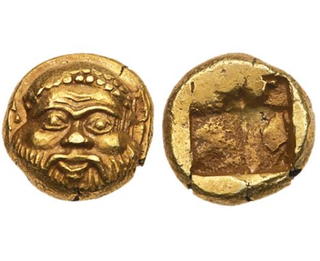 Ionia, Phokaia. Electrum Hekte &#40;2.59 g&#41;, ca. 521-478 BC. Facing head of Silenos.rev. Quadripartite incuse square. Bod